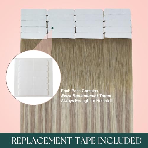 Image of Easyouth 24 Inch Tape in Hair Extensions Human Hair Balayage Tape Extensions Human Hair Light Brown Ombre Ash Blonde Mix Platinum Blonde Remy Hair Tape in Extension can be Re-Taped for Reuse 20pcs 50g