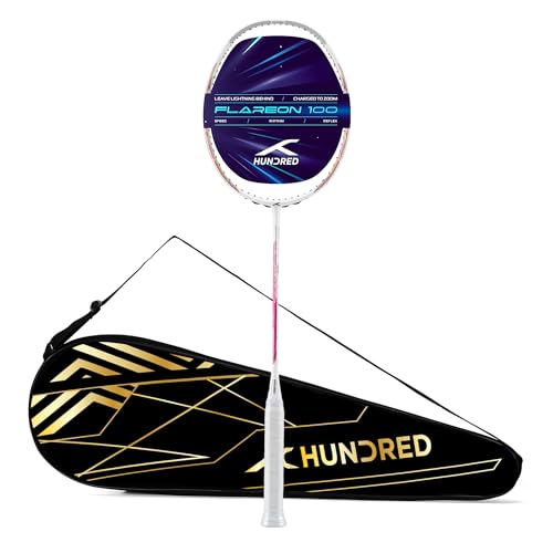 Image of Hundred Flareon 100 Badminton Racket (Unstrung)| Carbon Fiber Frame | Speed Racket for Fast Swings | Flexible Shaft | Max Tension 30 lbs | Full Cover Included
