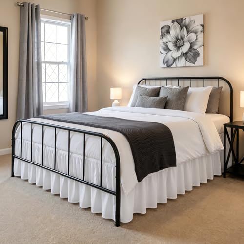 RIMELA White Bed Skirts with Split Corners Queen Size 15 Inch...