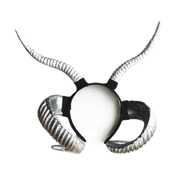 LEEMASING Sheep Horn Decor Antelope Headpiece Devil Headdress Halloween Easter For Christmas Costume Photo Props (Silver)