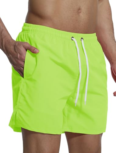Asrlivp Men's Swim Trunks 5 inch Inseam Quick Dry Board Shorts Bathing Suit Swimwear Swim Shorts with Mesh Lining(M,Neon Green)