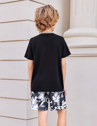 Image of Arshiner Boys' 2-Piece Cotton Outfit Color Block T-Shirt and Shorts Set Summer Camo Clothes for Kids 5-14 Years