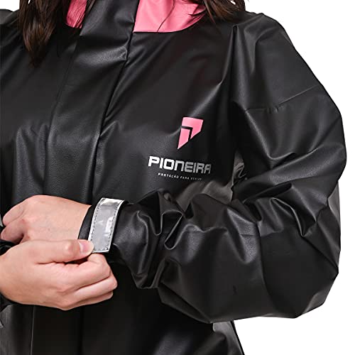 Capa de chuva Pioneira Feminino PVC Preto com rosa Bolso e gola P