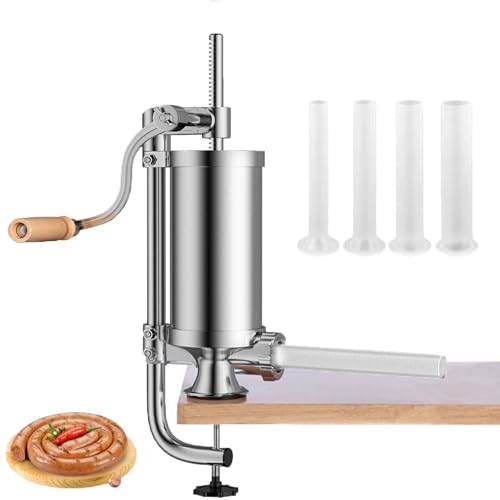 Dynaeuty Insaccatrice Manuale per Salsicce, 2,5 kg, Acciaio Inox, 4 Tubi per Ripieno, Macchina da Cucina