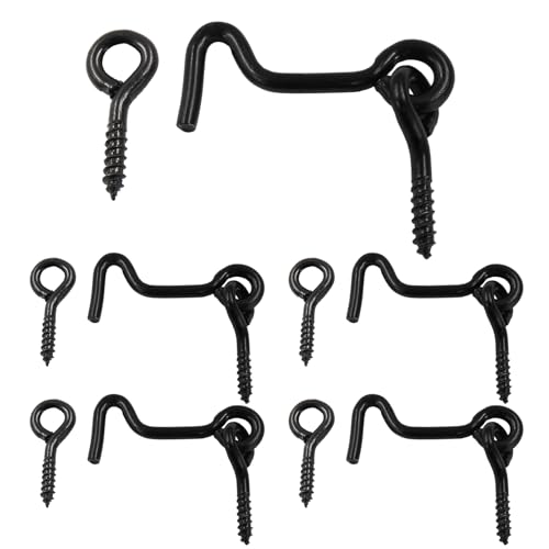 Uenhoy 5 Pcs Cabin Hook and Eye Latch 1.7 Inch Gate Door Swivel Window Latch Hook with Mounting Screws, Black
