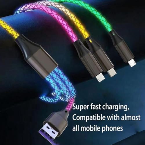 Image of 3 Combinations Multi Ports USB Charger Cable USB A to Micro USB /Type C PD Fast Charging Cord Light Up LED Current Flow to be a Night Light Compatible with Most of device-39 inches RGB