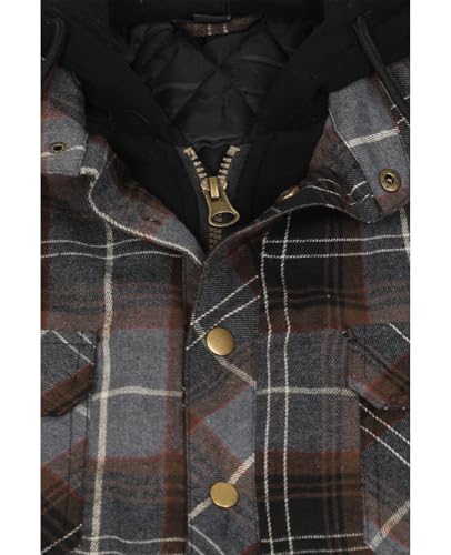 Image of ZENTHACE Men's Quilted Lined Hooded Plaid Jacket,Zipper & Snap Closure