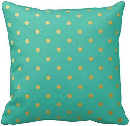 Gold Foil Polka Dots Modern Teal Blue Metallic Throw Pillow Case