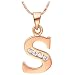 Onefeart Placcato Oro Rosa Pendente Collana per Donne Ragazze Bianca Cristallo Alfabeto Inglese S 45CMx21X10MM