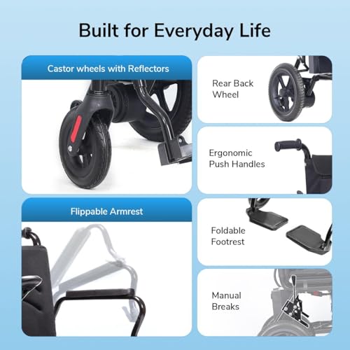 Image of EverActiv EcoMove | Foldable Electric Wheelchair | 22kg Lightweight Motorized with Joystick Control | Lead-Acid Battery | Portable Travel Chair for Elderly | Disabled, Patients | 100 Kg Capacity