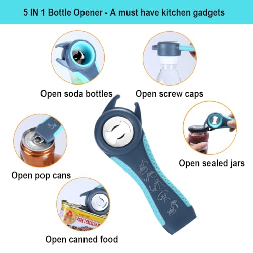 Image of Jar Opener for Weak Hands, 5 in 1 Bottle Opener for Seniors with arthritis | Multifunctional Adjustable Lid Opener with Non-Slip Rubber Gripper Pad - Effortlessly Opens Jars, Bottles & Pop-Top Cans