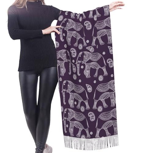 Cartoon Cute Elephant Pashmina Shawl Scarf Women'S Grandma Shawl Wrap Scarf 77"" X 27"", Black2