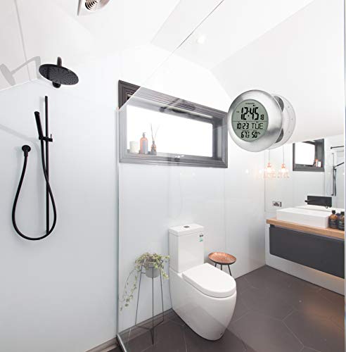 Kadams Bathroom Shower Digital Wall Clock Large Lcd Screen - Kitchen Clock - Water Resistant Timer - Seconds Counter - Temperature & Humidity Display - Multiple Mounting Options (Silver) #TOP5