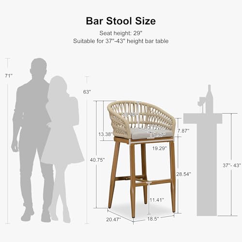 Image of PURPLE LEAF 29 inch Outdoor Bar Height Stools Set of 4 Water Repellent, Teak