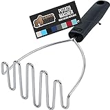 Gorilla Grip Stainless Steel, Rust Resistant, All Purpose Wire Food Masher, Soft Handle, Kitchen Tool for Mashed Potatoes, Avocados, Baby Food, Meat Chopper, Less Chunks, Dishwasher Safe, Black