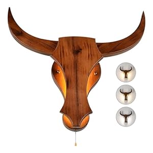 Vintage Wall Sconce Lamp with Pull Chain 3 Color Temperatures Retro LED Industrial Wall Light Wood Wall Sconce Lamp Ox Head Shape 8W2 for Home Bedroom Hallway Corridor Stairs Hotel Bar