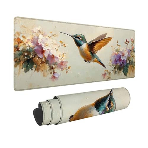 Tapis de souris imperméable motif colibri avec bords cousus anti-effilochage
