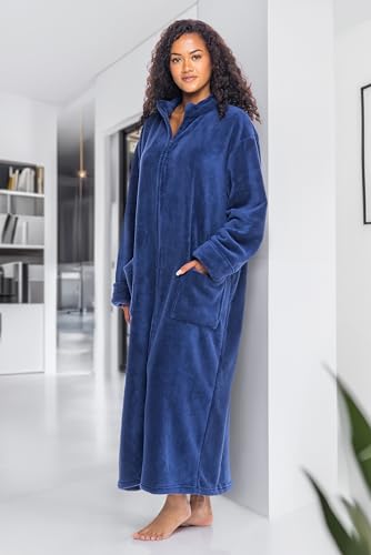 Image of Alexander Del Rossa Long Zip Up Robes, Plush Zipper Robes for Plus Size, Housecoats Zipper Front