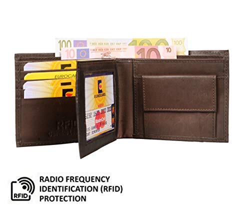 Kertz Mens Leather Wallet Genuine Leather Grained 15MM Slim RFID Safe Card Holder Purse for Men Brown Black (Brown) - Image 6