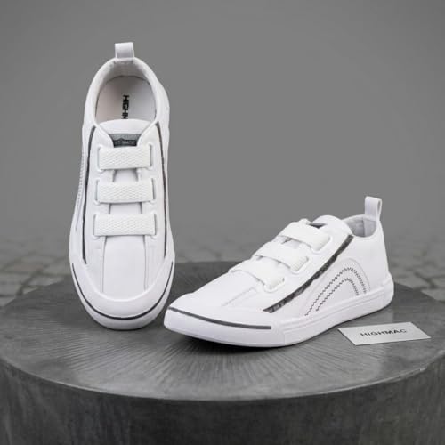 Image of Men's Black Canvas Sneakers - Stylish Casual Shoes with Non Tie Elastic Laces | 7mm Memory Foam & EVA Insole | Lightweight & Comfortable Everyday Footwear (Sizes 6-10)