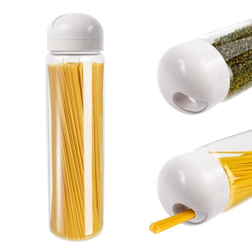 Gzsekken Spaghetti Storage Jar,Glass Spaghetti Pasta Storage Container with Lids 1400ml Tall Clear Airtight Food Storage Jar,Kitchen Storage Jars Pantry Storage Container for Noodles Flour Cereal