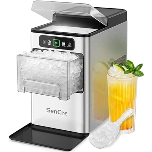Nugget Ice Maker 40lbs/Day, Countertop Ice Maker Soft Chewable Ice, Ice Makers One-Click & Self-Cleaning, Crushed Pellet Ice Machine with Scoop&Basket for Home/Kitchen/Office, Stainless Silver