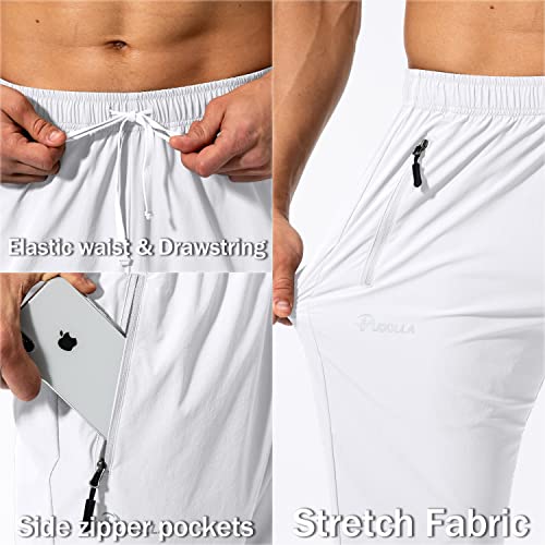 Pudolla Men\'s Workout Athletic Pants Elastic Waist Jogging Running Pants for Men with Zipper Pockets (White 3X-Large)