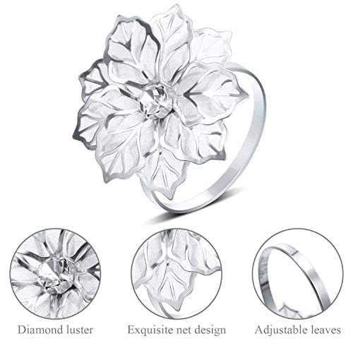 24 Pack Napkin Rings Alloy Hollow Out Flower Ring Napkin Holder Adornment Exquisite Household Floral Rhinestone Napkins Rings Set For Wedding, Mother’s Day, Party Dinner Table Decor (Sliver) #TOP1