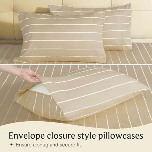 Image of LuxClub 4 PC King Size Sheet Set, Breathable Luxury Bed Sheets, Deep Pockets 18 inch Wrinkle Free Cooling Machine Washable Hotel Bedding (Striped Cream)