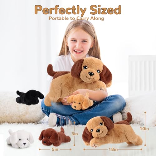 Image of 5 Pieces Dog Stuffed Animals with Babies Inside Belly - 1 Mommy Stuffed Dog with 4 Puppy Plush - Stuffed Puppy Plush Toy for Kids Age 3-8, Gifts Ideal for Christmas, Valentine's, Birthday
