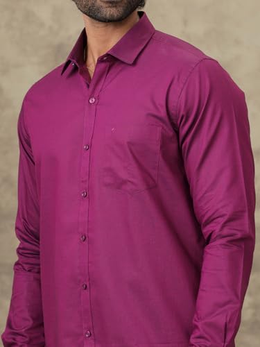 Image of RAMRAJ COTTON Men Full Sleeve Solid Shirt With Matching Border Dhoti|Ideal For Weddings And Occasion