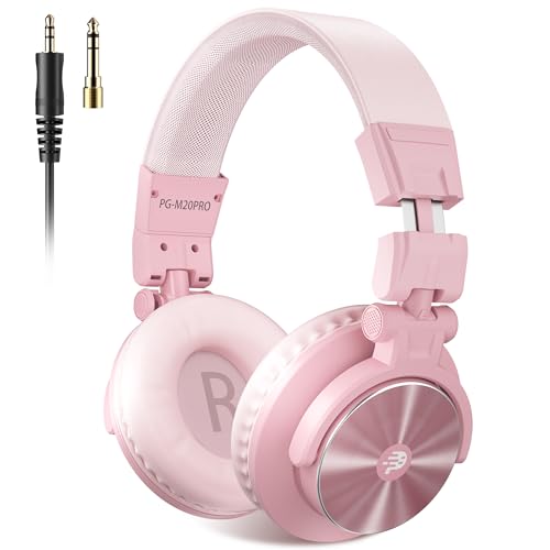 PUPGSIS Wired Hi-Res Studio Monitor Headphones - 50mm Drivers Over-Ear with 1/4 to 3.5mm Jack, for...