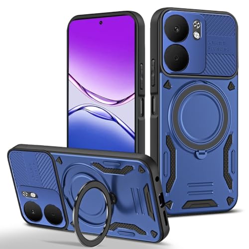 Coque antichoc Oppo Reno 14 5G avec béquille silicone rigide bleu foncé