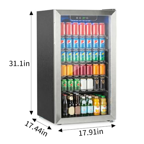 Image of Erivess Compact Beverage Refrigerator, 126 Can /3.2 Cu Ft Mini Fridge,Silver