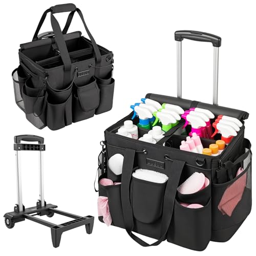 Image of Large Cleaning Caddy for Cleaning Supplies Organizer, Rolling Cleaning Caddy Bags with Wheels for Housekeepers, Cleaning Carts on Wheels for Home Car Office Picnic