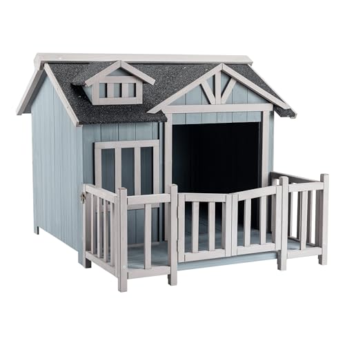 Cuccia per cani Luxus XL con patio in legno per uso esterno