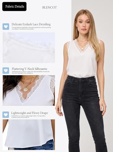 BLENCOT Women Tank Tops V Neck Sleeveless Lace Blouse Casual Vest Summer Camisole Shirts