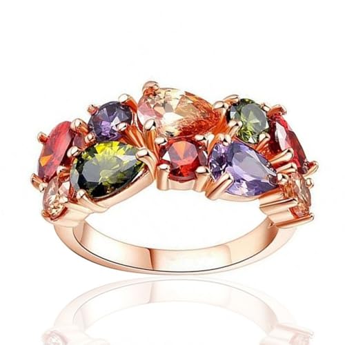 Gold Plated Multicolor Geometric Cubic Zirconia Elegant Statement Ring Personalized Accessory Ideal for Women's Daily Casual Wear Party Holiday Anniversary Love Jewelry Gift2
