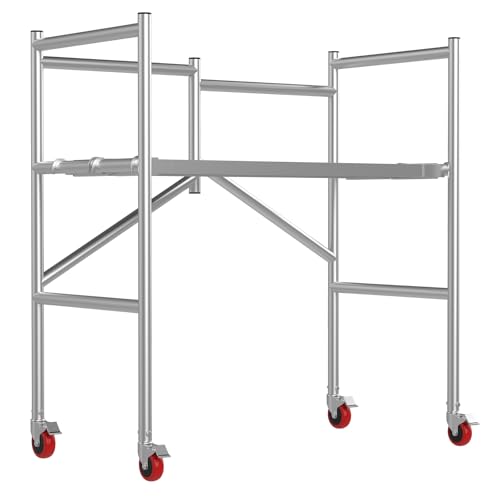 Image of Scaffolding Work Platform, Rolling Scaffolding with Wheels, Scaffold for Building Construction, Interior Painting, Home Improvement（47.2 inch Height, 500LBS Capacity, Silver)