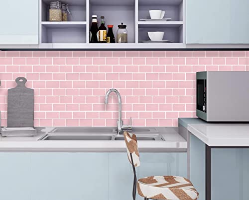 Waldecoo Subway Tile Peel And Stick Backsplash Tile, 10-Sheet Premium Self Adhesive Tiles For Kitchen, Stronger Upgrade Adhesive, Pink Stick On Backsplash For Kitchen And Bathroom(12" × 12") #TOP5