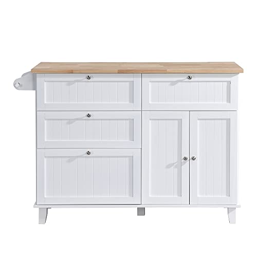 Image of Farmhouse Rustic Dining Table Set with Drop Leaf and 2 Stools,Kitchen Island Set with 4 Drawers,Towel Rack and Storage Cabinet,for Small Places Furniture (White+Rustic Brown#F)