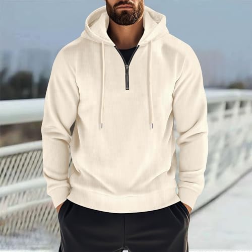 Mens Quarter Zip Hoodie Plain Hoodie Heavyweight 1/4 Zip Pullover Hooded Sweatshirt Drawstring Fall Winter Sweater2