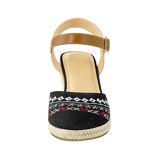 Image of PIZZ ANNU Women's Espadrille Low Wedge Heel Sandals with Buckle Ankle Strap Close Toe Casual Dressy Summer Platform Shoes