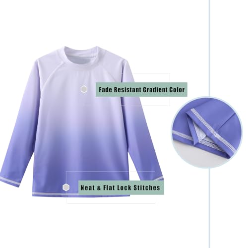 Image of Girls Long Sleeve Swim Shirt Rash Guard for Girls One Piece Bathing Suits with UPF 50+ Sun Protection 3-16 Years