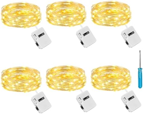 litogo Fairy Lights Battery Powered with 3 Modes, 7FT/2M 20LED Twinkle Lights Indoor, 6 Pack Waterproof Mini LED String Lights Battery Operated for Mason Jars Bedroom Party Wedding Decor, Warm White