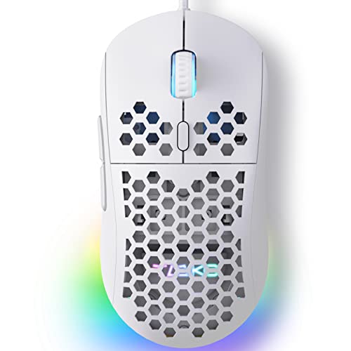 × TMKB M1SE Souris Gamer pour PC, avec capteur Optique 12800 DPI Gaming Mouse, 6 Boutons programmables, RGB Personnalisable, Ergonomique Souris Filaire Ordinateur – Blanc
