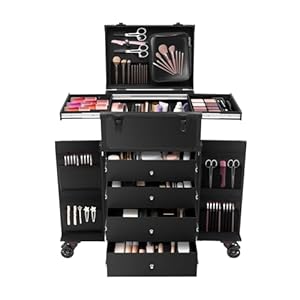 ZHDPYHDD Kosmetikkoffer Trolley, Groß Schminkkoffer mit 6 360° Universalrollen, Alu Friseurkoffer mit 4 Schubladen, Abschließbar für Visagisten & Beauty-Liebhaber