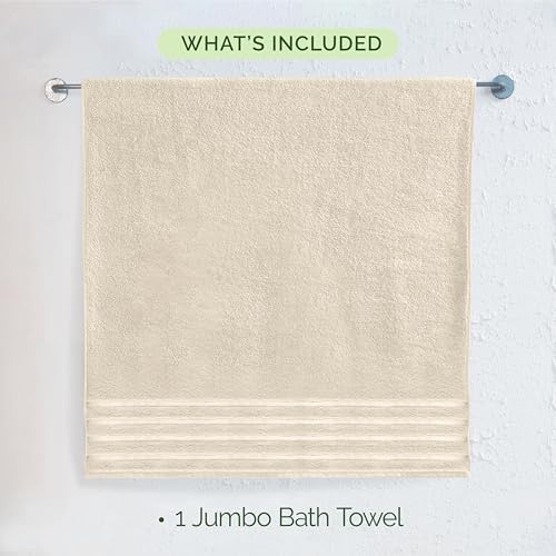 Image of Elegant Comfort 100% Turkish Cotton 4 Lines Viscose Stripe Jumbo Bath Towel - Hotel Spa Quality Extra Large 35 x 70 Inch Bath Towel Ultra Soft, Super Absorbent Quick Dry Large Bath Towel, Ivory