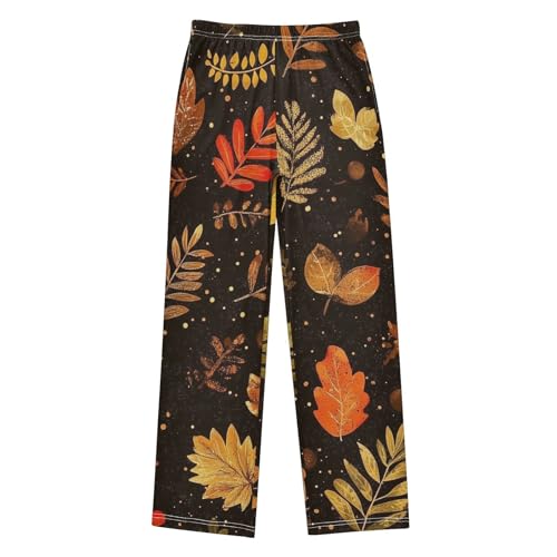 ZZXXB Autumn Leaves Boys Long Pants Soft Trousers Elastic Waist Kids Lounge Bottoms with Pockets S-XL