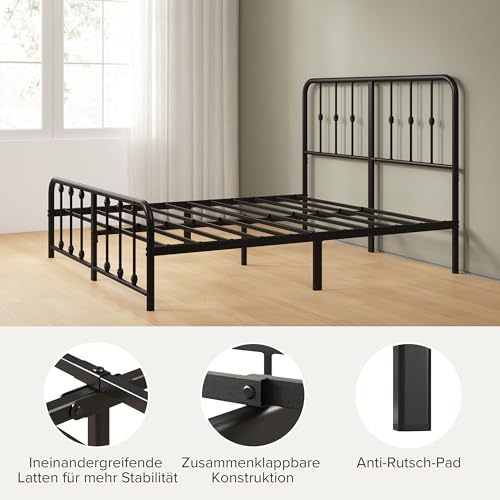 Zinus Florence Bettgestell 90 x 200 cm mit Vintage Kopfteil - Metallbett mit Metall-Lattenrost - 35 cm Hohe Plattform mit Freiraum Darunter… – Ansicht 6